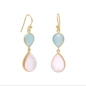 14k Earrings Green Chalcedony & Druzy